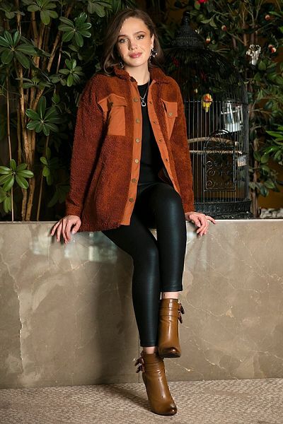 Lela Oversize Faux Fur Shirt Collar Pocket Winter Coat Jacket 42190487