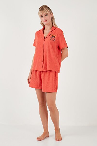 Lela Shirt Collar and Elastic Waist Shorts Pajamas Set - Short Sleeve PYJAMAS SET 611PT00065