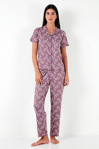 Lela Regular Fit Shirt Collar Short Sleeve Pajamas Set PYJAMAS SET65780124