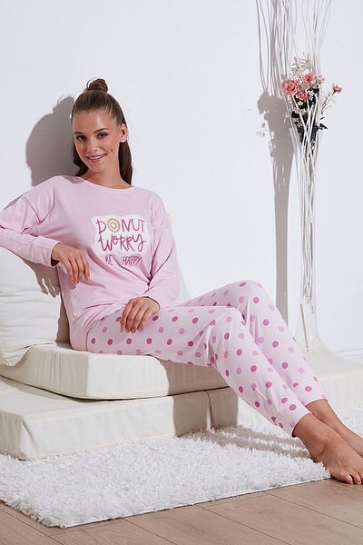 Lela Crew Neck Patterned Pajama Set - Standard Fit Stretch Pajama Set 6095700