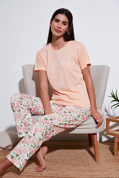 Lela Regular Fit Crew Neck Short Sleeve Pajamas Set Sleepwear Set65770105