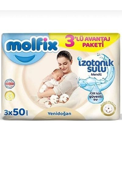 Molfix Newborn Isotonic Aqueous Medndil Natural Cotton 3 Pack 150 Sheets