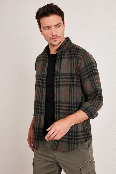 Buratti Καρό μακρυμάνικο Slim Fit Χειμερινό πουκάμισο Ανδρικό πουκάμισο Cf21w112844