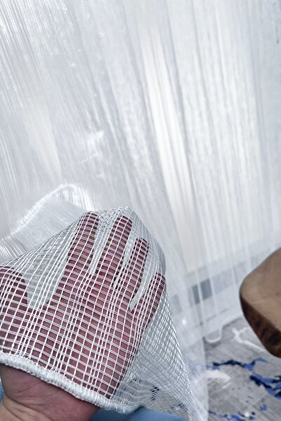 Naza Tül Perde Brillant Beyaz Geniş File 1/2 Seyrek Pileli File Zemin Gramajlı