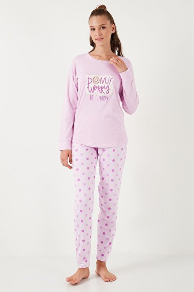 Lela Streç Standart Fit Bisiklet Yaka Desenli Pijama Takımı  PİJAMA TAKIMI 6095700