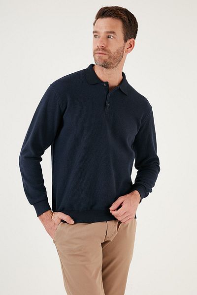 Buratti Pulover pentru bărbați, amestec de bumbac, cu ajustare normală, cu gât polo, 456223