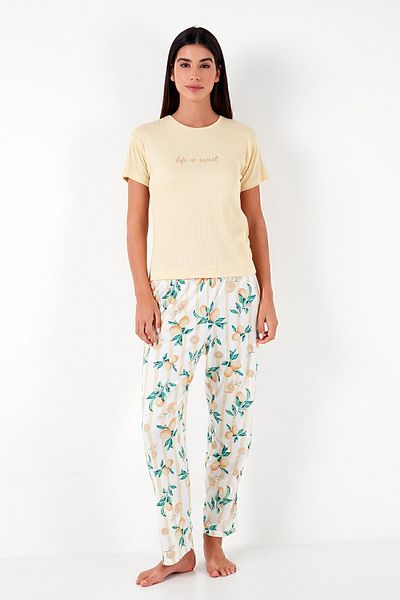 Lela Regular Fit Crew Neck Short Sleeve Pajamas Set Sleepwear Set65770105