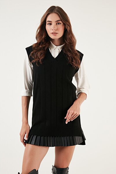 Lela V-Neck Long Knit Sweater on the Back Süveter 4616088Y