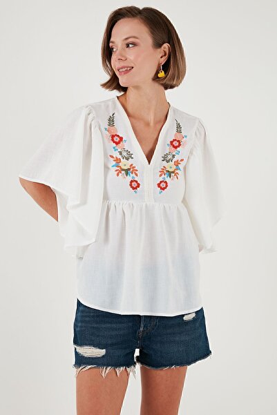 Lela Nakışlı Yarasa Kollu Bluz  BLUZ 611BZ0409