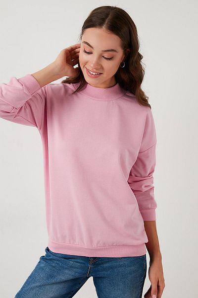 Lela Stand Collar Basic Cotton Knitted Sweat - 5863323