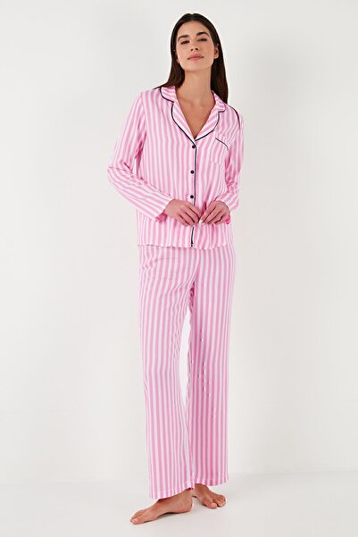 Lela Set de pijamale subțiri, cu un singur buzunar, cu dungi Regular Fit Set de lenjerie de noapte 611pt620