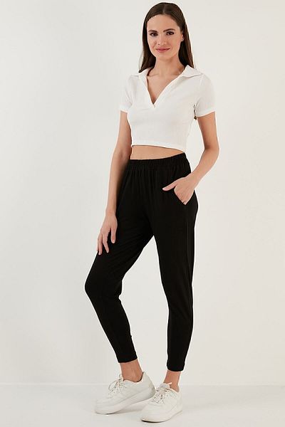 Lela Relaxed Cut Pocket Elastic Waistband Trousers5865026