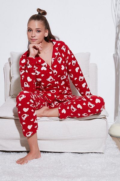 Lela Fleece Standard Fit Pajama Set - Buttoned, Pajama Set 6095617