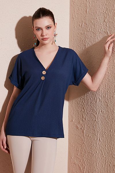 Lela Button Detailed V-Neck Blouse BLUZ5865567