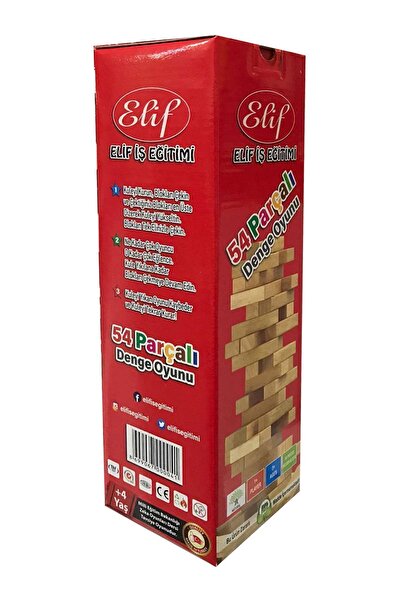 Elif İş Eğitimi Büyük Boy Doğal Ahşap Denge  Kule Oyunu - 54 Parça Jenga