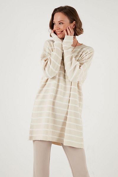 Lela Pulover de tricotaj cu dungi cu gât crew - Modest 4616161