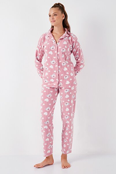 Lela Standart Fit Düğmeli Polarlı Pijama Takımı  PİJAMA TAKIMI 6095617