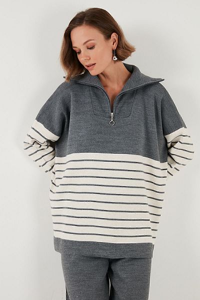 Lela Tricotaj Pulover - Acrilic, Guler pe jumătate cu fermoar, CAZĂ 4615221
