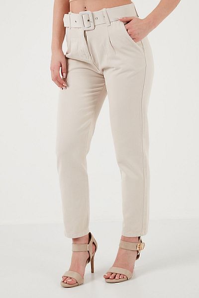 Lela Cotton Regular Waist Regular Fit Belted Trousers PANTS 668YP4152