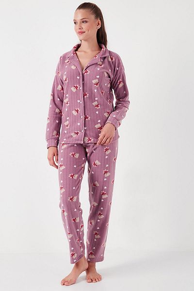 Lela Fleece Standard Fit Pajama Set - Buttoned, Pajama Set 6095615