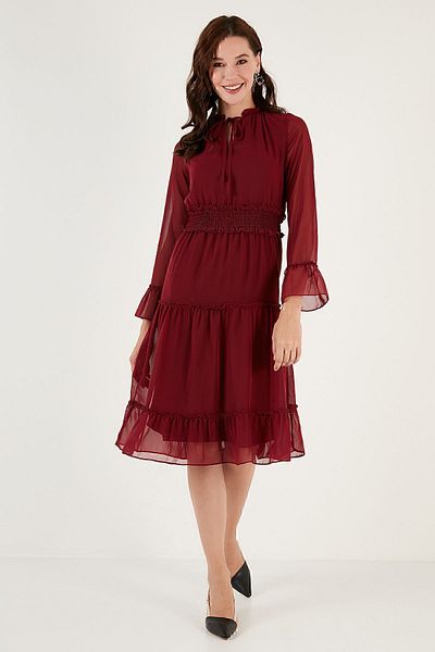 Lela Rochie din șifon țesut, cu lungime midi, cu mâneci Gimp din tul ROCHIE 611EL114