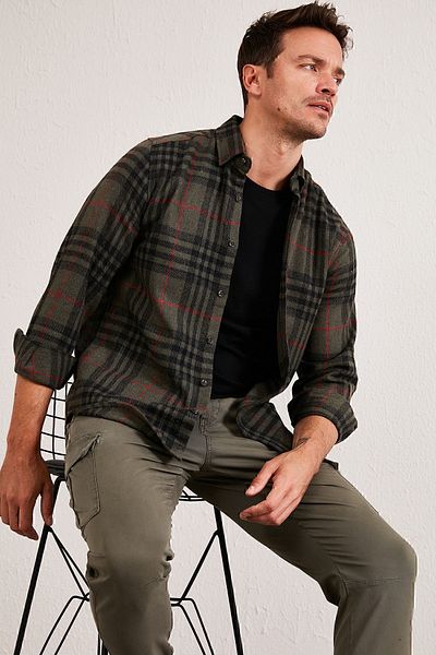 Buratti Καρό μακρυμάνικο Slim Fit Χειμερινό πουκάμισο Ανδρικό πουκάμισο Cf21w112844