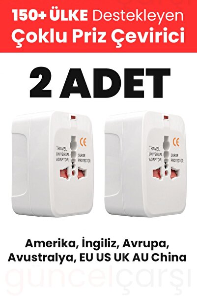 GüncelÇarşı 2 Adet - 150 Ülke Çoklu Priz Fiş Çevirici Dönüştürücü Seyahat Ada...