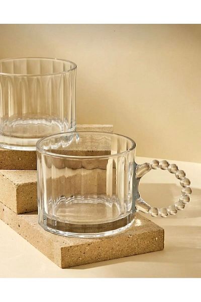 Erbaşlar 6-piece Bead Handle Glass Cup - Espresso Soft Drink Cup