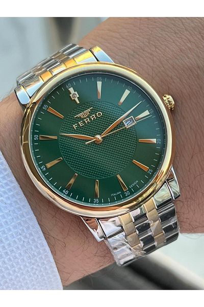 FERRO 30 Mt Water Resistant Men's Wristwatch - Steel Cord, Calendar Dial, Ef11479-D6