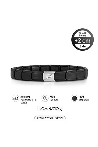 NOMİNATİON Italy Composable Gümüş P Harf ve Çelik Bileklik Mat Siyah