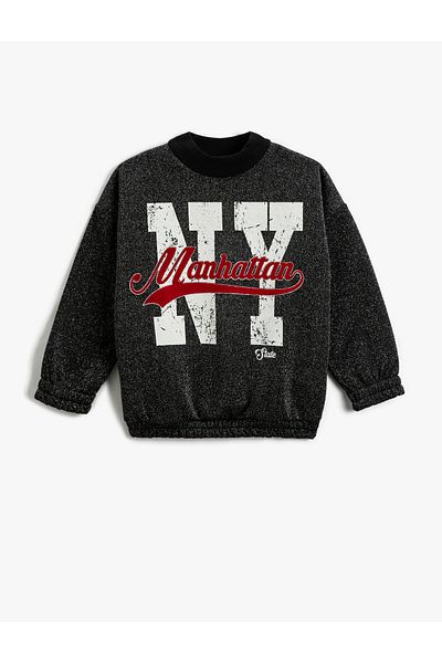Koton College Printed Sweatshirt Shiny High Collar Waist And Cuffs Elastic