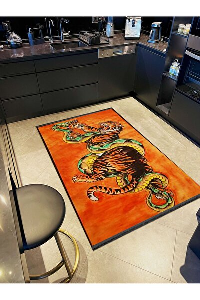 Rugs Modern Halı İnci Koleksiyonu Turuncu Tema Kaplan ve Yılan Desenli Dokuma...