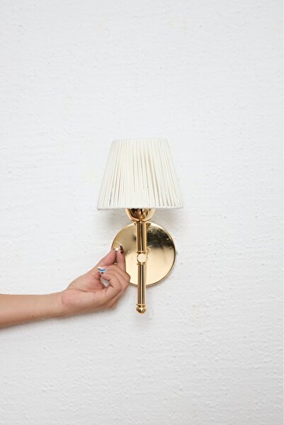 Maison Avf Beyaz Deri Alt Parlak Gold Metal Duvar Aydınlatması Kablosuz Pilli Ledli Aplik