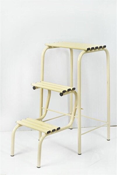 Yıldıray Metal Üç Basamaklı Katlanabilir Krem Rengi Merdiven Ve Tabure