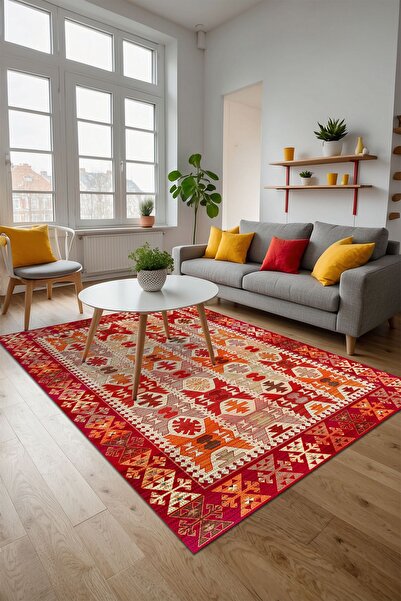 Kora Velvet Pattern Cotton Based Washable Anti-Slip Antibacterial Living Room Rug