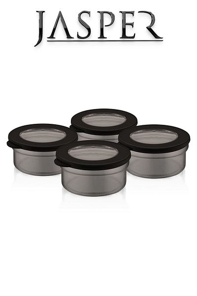 JASPER JPR-0105 مجموعة تخزين حاوية تخزين زجاجية متعددة الأغراض 415 مل 4 قطع مع غطاء أنثراسايت
