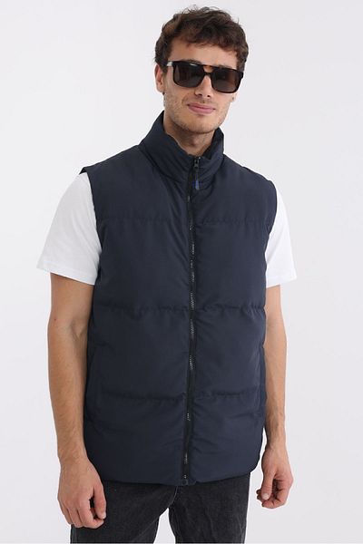 D1fference Ανδρικό αντιανεμικό Navy Blue φουσκωτό γιλέκο με επένδυση