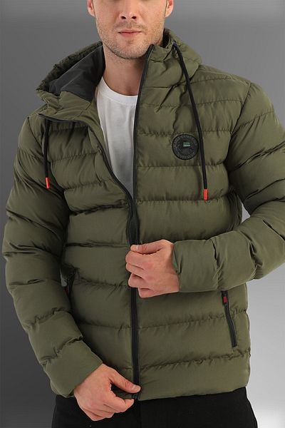 D1fference Khakifarbene, winddichte, sportliche, aufblasbare Winterjacke für Herren mit Kapuze