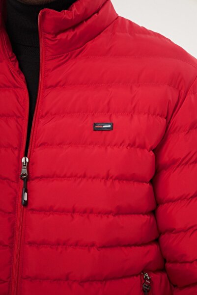 D1fference Férfi vízálló állógallér, felfújható téli piros kabát gélszálas töltelékkel