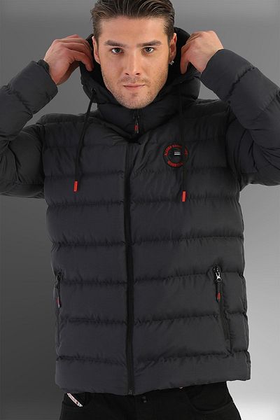 D1fference Men's Anthracite Windproof Hooded Sports Winter Inflatable Coats