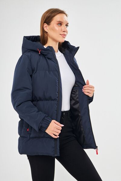 D1fference Women's Navy Blue Lined Hooded Windproof Inflatable Winter Coats