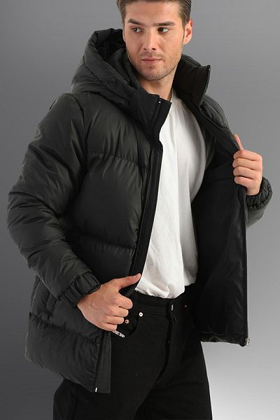 D1fference Schwarzer, dick gefütterter, aufblasbarer Sport-Wintermantel für Herren mit Kapuze