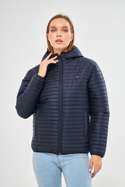 D1fference Navy Blue Windproof Women's Coat with Hood and Pockets