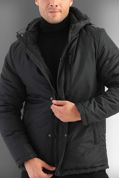 D1fference Herren Schwarz Schiefen Kapuze Winddicht Sport Winter Mäntel & Mäntel & Parka