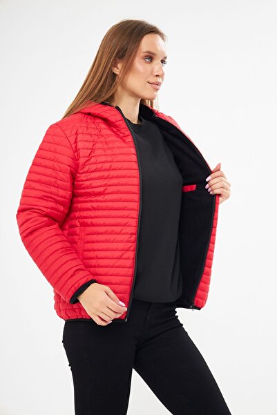 D1fference Női, piros bélésű, vízálló kapucnis zsebkabát