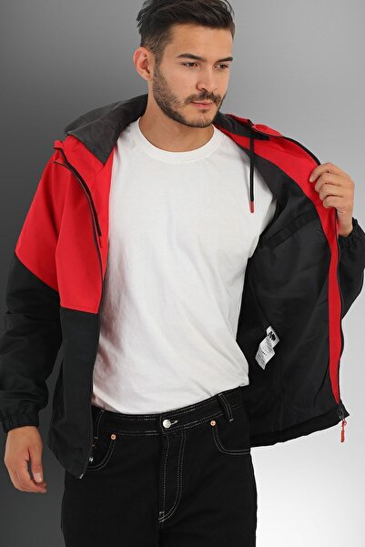 D1fference Férfi piros-fekete kétszínű bélelt szélálló kapucnis szezonális sportkabát