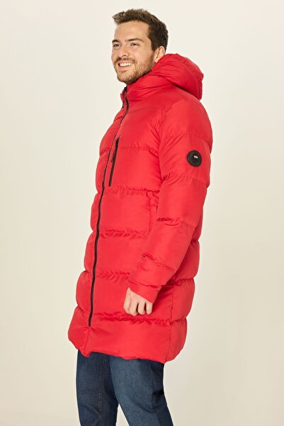 D1fference Pánská bunda s kapucí, vycpaná vlákny, dlouhá zimní červená větruodolná bunda