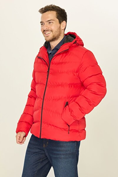 D1fference Men's Red Hooded Windproof Puffer Winter Coat