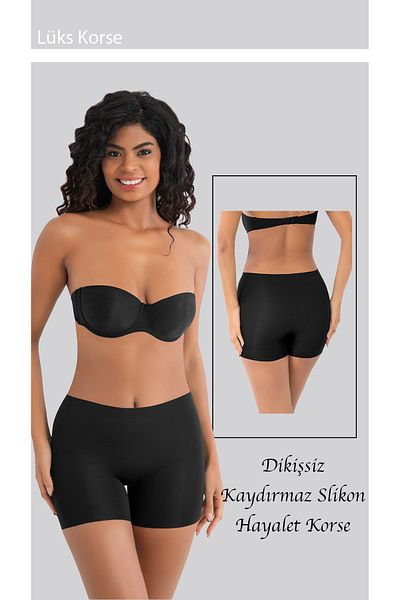 Cooqpoo High Waist Recovery Black Women's Boxer Corset - Laser Cut, Seamless and Non-Marking