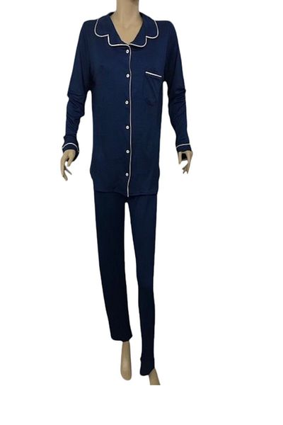 NENA COLLECTION Nena Women's Open Front Pajama Set-14266-navy blue